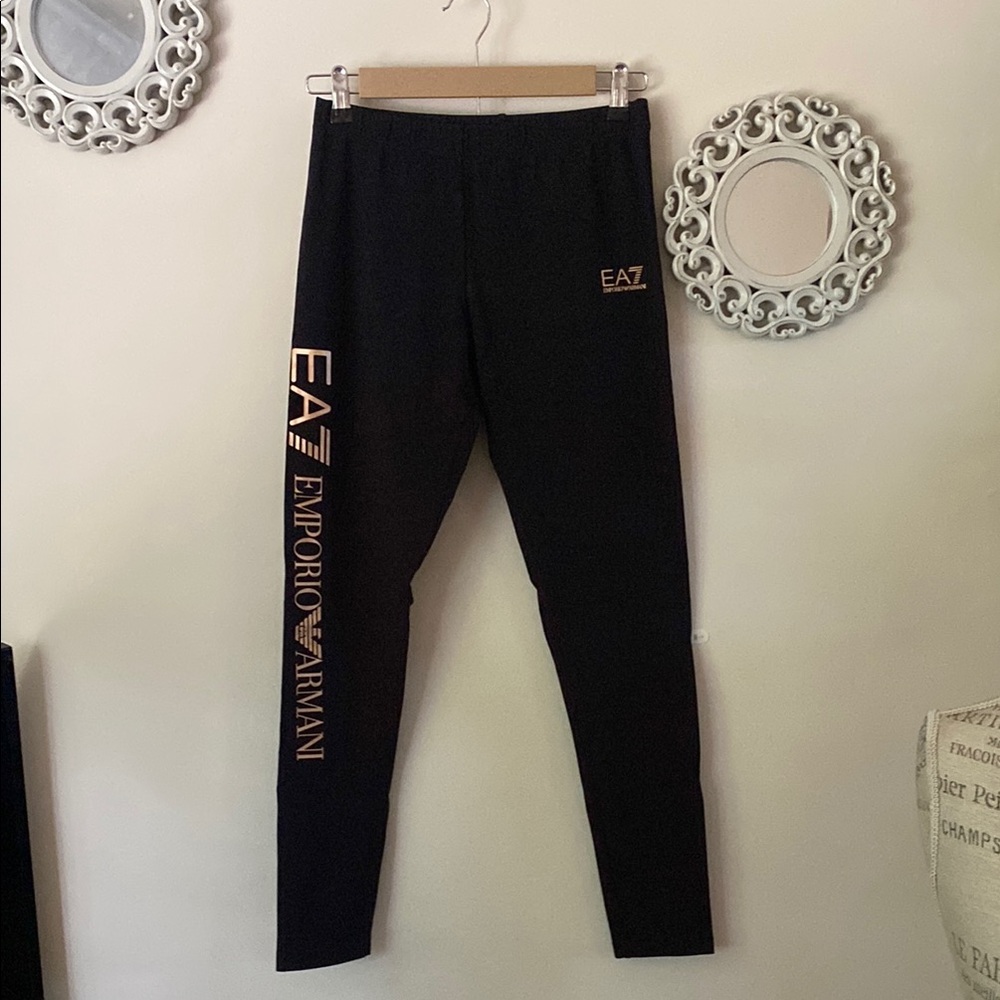 Emporio Armani Black Leggings with Gold Accents